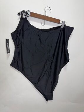 Black One-Shoulder Asymmetric Swimsuit  with Logo Shoulder Strap